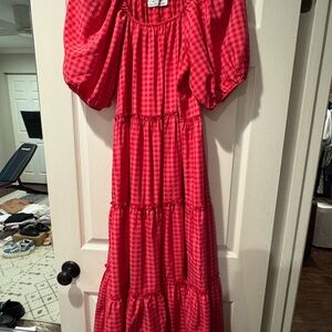 Pink Ruffled Tiered Maxi Sundress with Square Neck